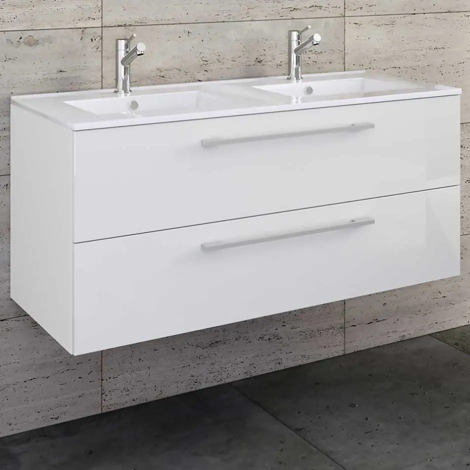 Weißer Doppel-Waschtisch für die Wandmontage - Matsu^Wohnen New