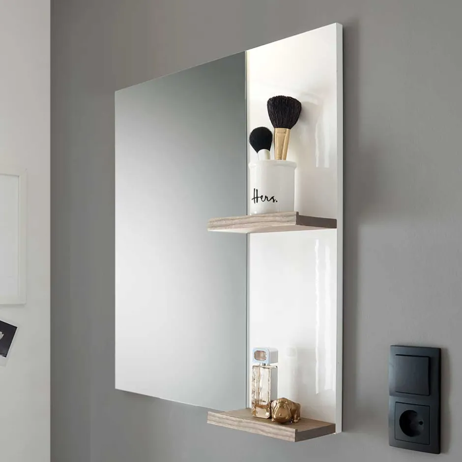 Weißer Hochglanz Badspiegel mit 2 Ablagen - Vauflos^Wohnen New