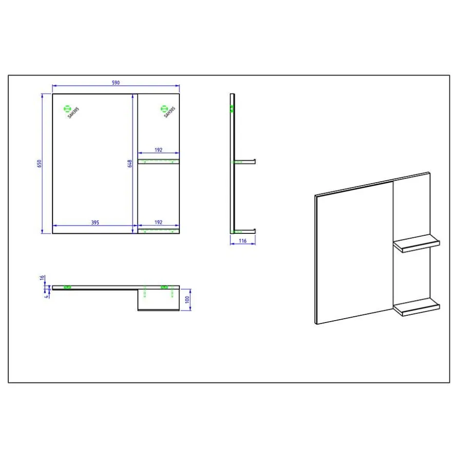 Weißer Hochglanz Badspiegel mit 2 Ablagen - Vauflos^Wohnen New