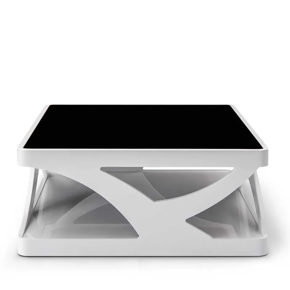 Wohnen Weißer Hochglanz Couchtisch mit Schwarzglas - Yunike