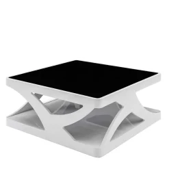 Wohnen Weißer Hochglanz Couchtisch mit Schwarzglas - Yunike