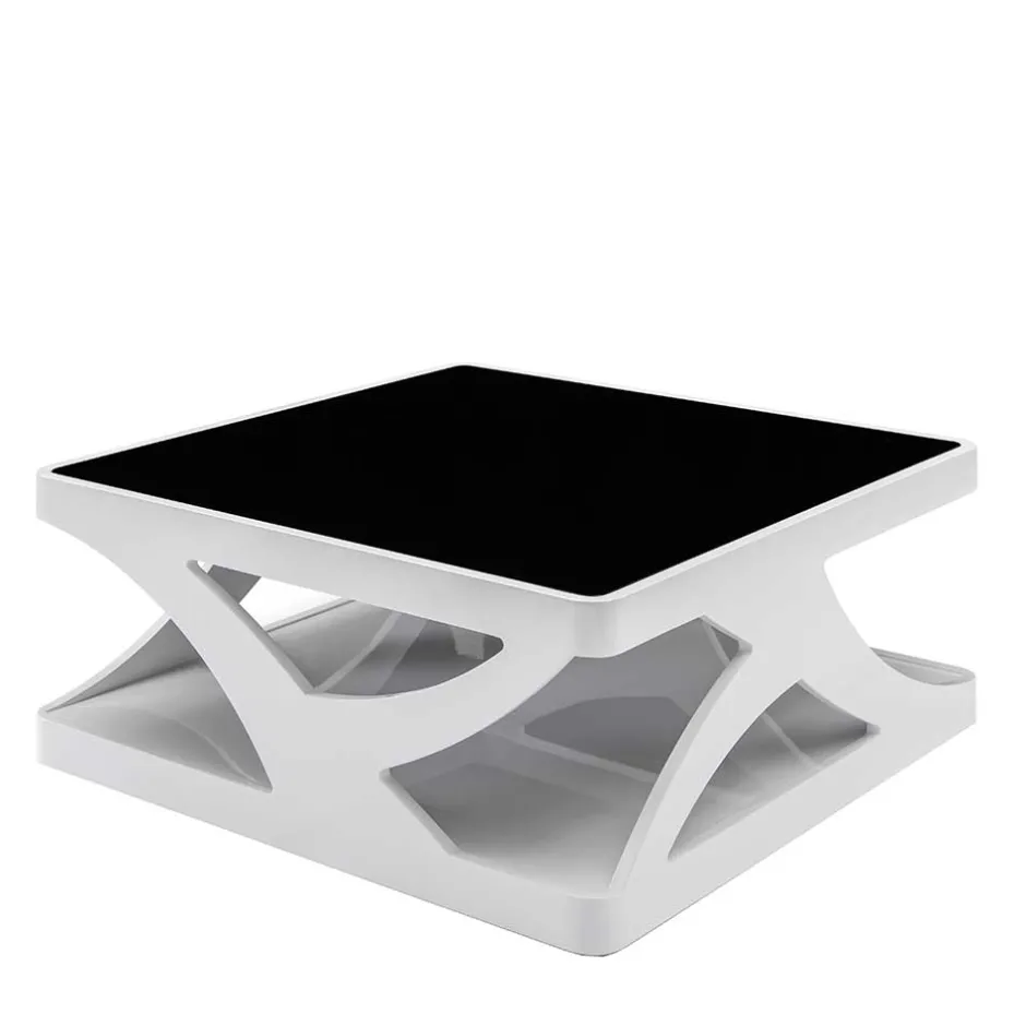 Wohnen Weißer Hochglanz Couchtisch mit Schwarzglas - Yunike