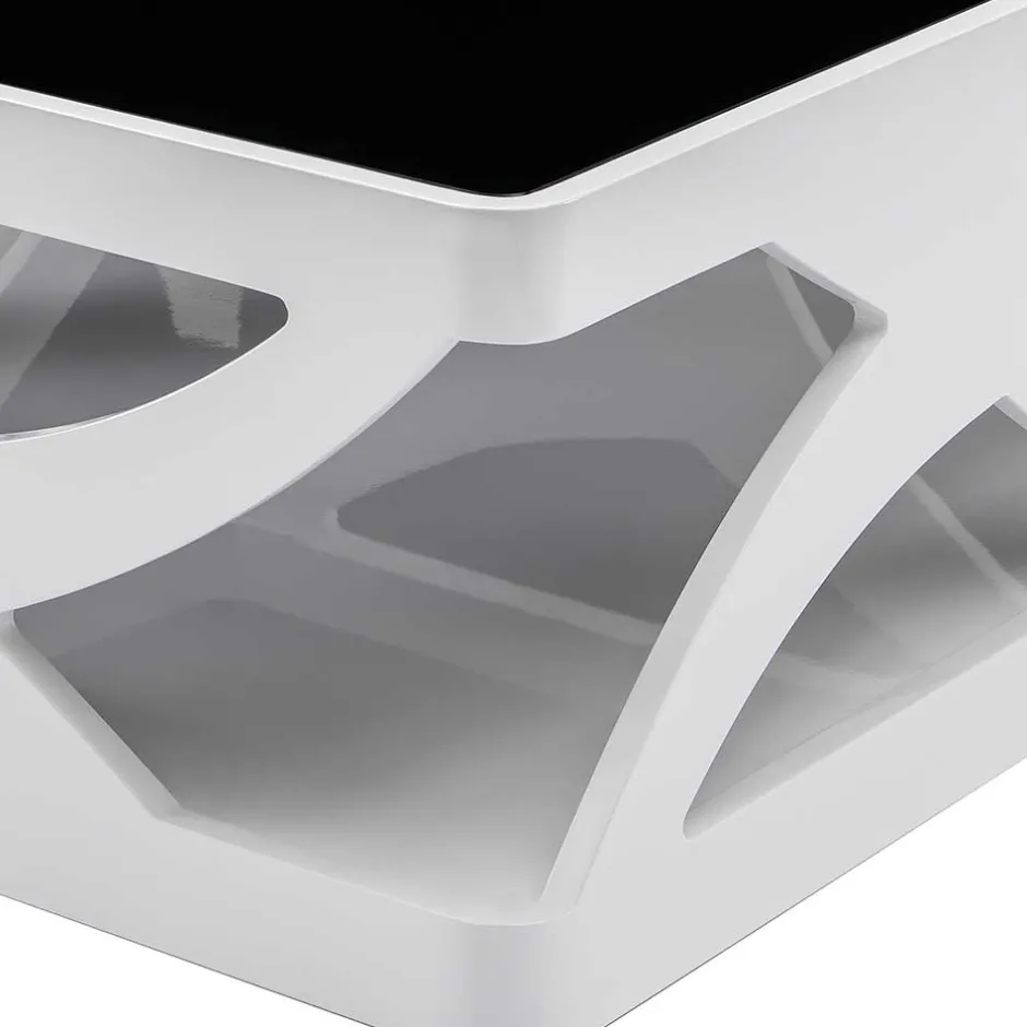 Wohnen Weißer Hochglanz Couchtisch mit Schwarzglas - Yunike