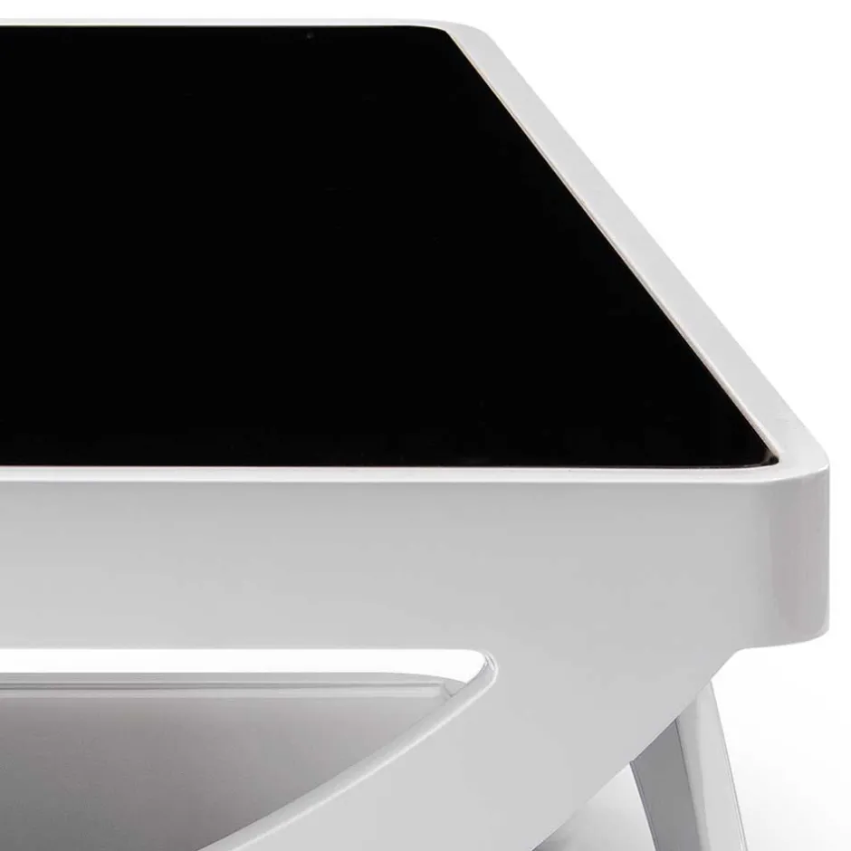 Wohnen Weißer Hochglanz Couchtisch mit Schwarzglas - Yunike