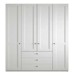 Wohnen Weißer Schlafzimmerschrank 4-türig & 3 Schubladen - Flinn I