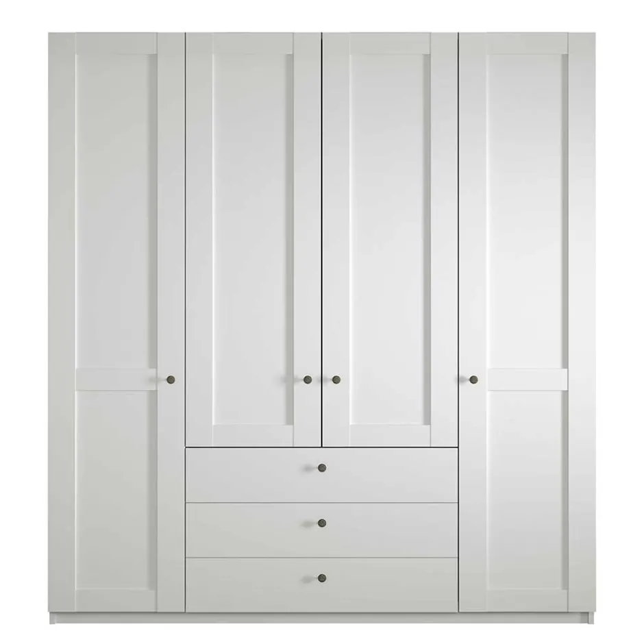 Wohnen Weißer Schlafzimmerschrank 4-türig & 3 Schubladen - Flinn I