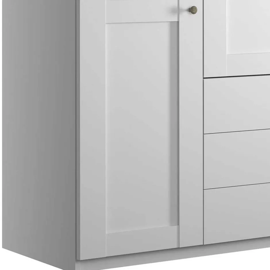 Wohnen Weißer Schlafzimmerschrank 4-türig & 3 Schubladen - Flinn I