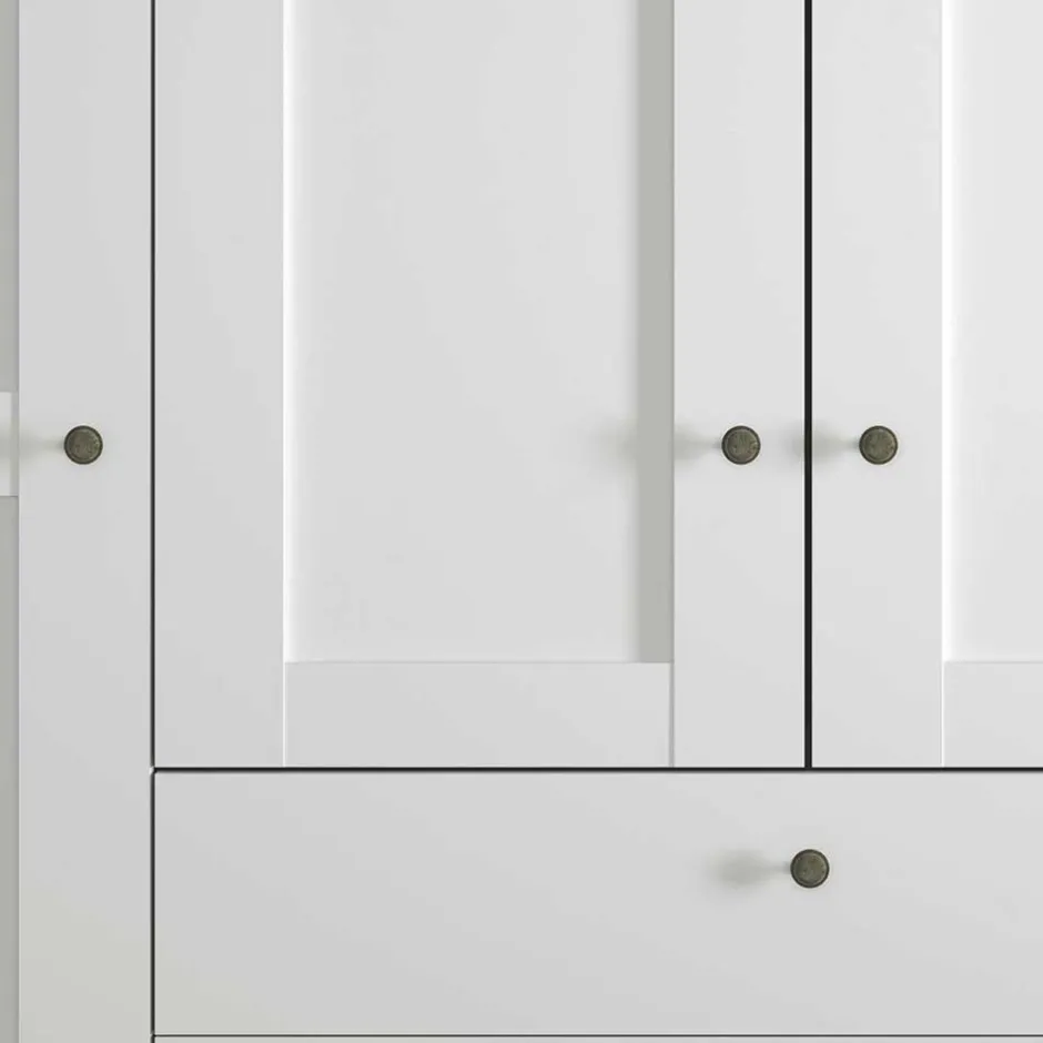 Wohnen Weißer Schlafzimmerschrank 4-türig & 3 Schubladen - Flinn I