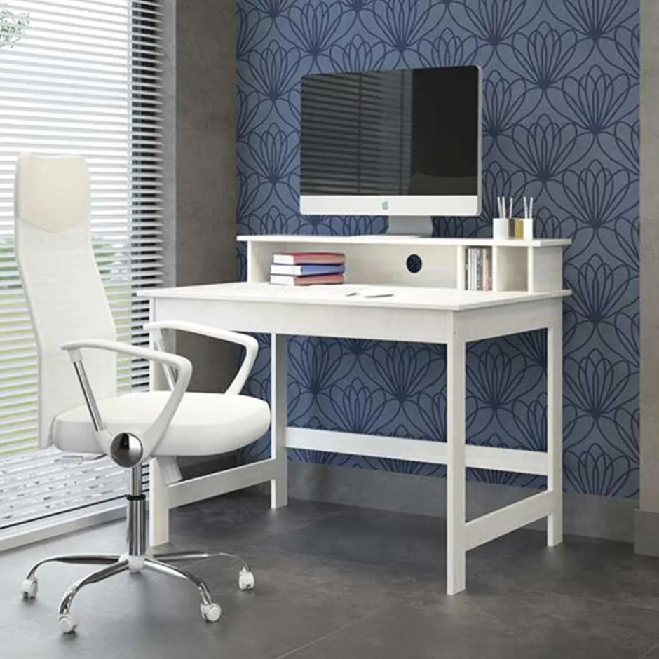 Weißer Schreibtisch mit Aufsatz & Truhe - Stanford^Wohnen Clearance