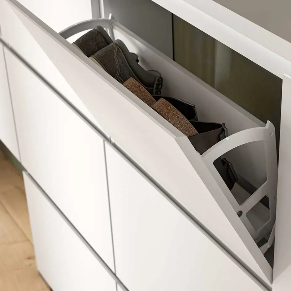 Weißer Schuhklappen-Schrank mit drei Klappen - Dany^Wohnen Outlet