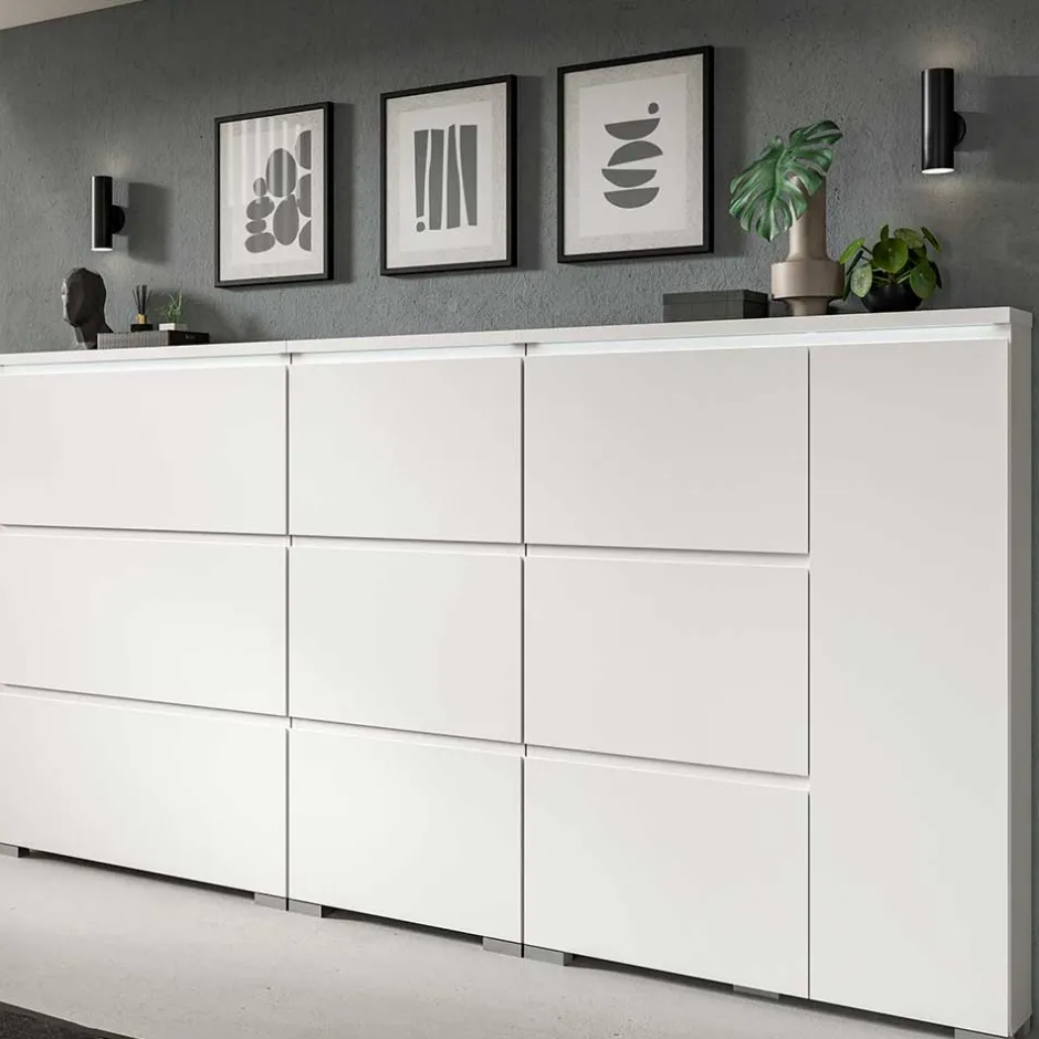 Weißer Schuhklappen-Schrank mit drei Klappen - Dany^Wohnen Outlet