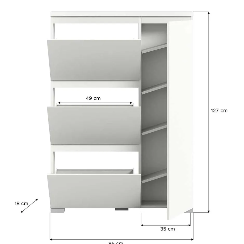 Weißer Schuhklappen-Schrank mit drei Klappen - Dany^Wohnen Outlet