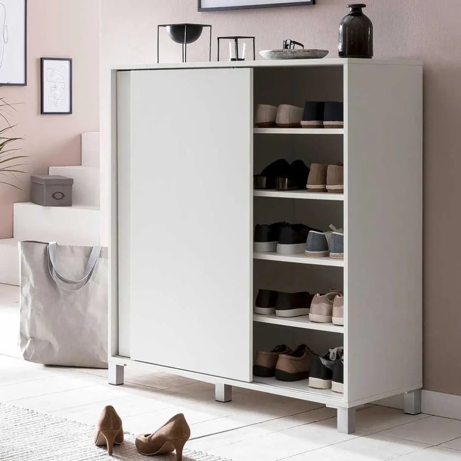 Weißer Schuhschrank mit praktischen Schiebetüren - Hank^Wohnen Online