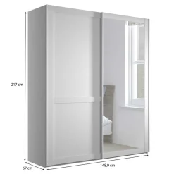 Wohnen Weißer Schwebetüren-Schrank mit Spiegel - Flinn