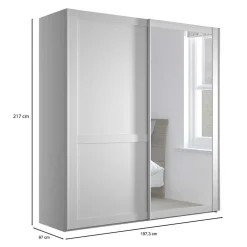 Wohnen Weißer Schwebetüren-Schrank mit Spiegel - Flinn
