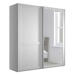 Wohnen Weißer Schwebetüren-Schrank mit Spiegel - Flinn