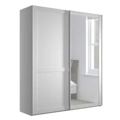 Wohnen Weißer Schwebetüren-Schrank mit Spiegel - Flinn