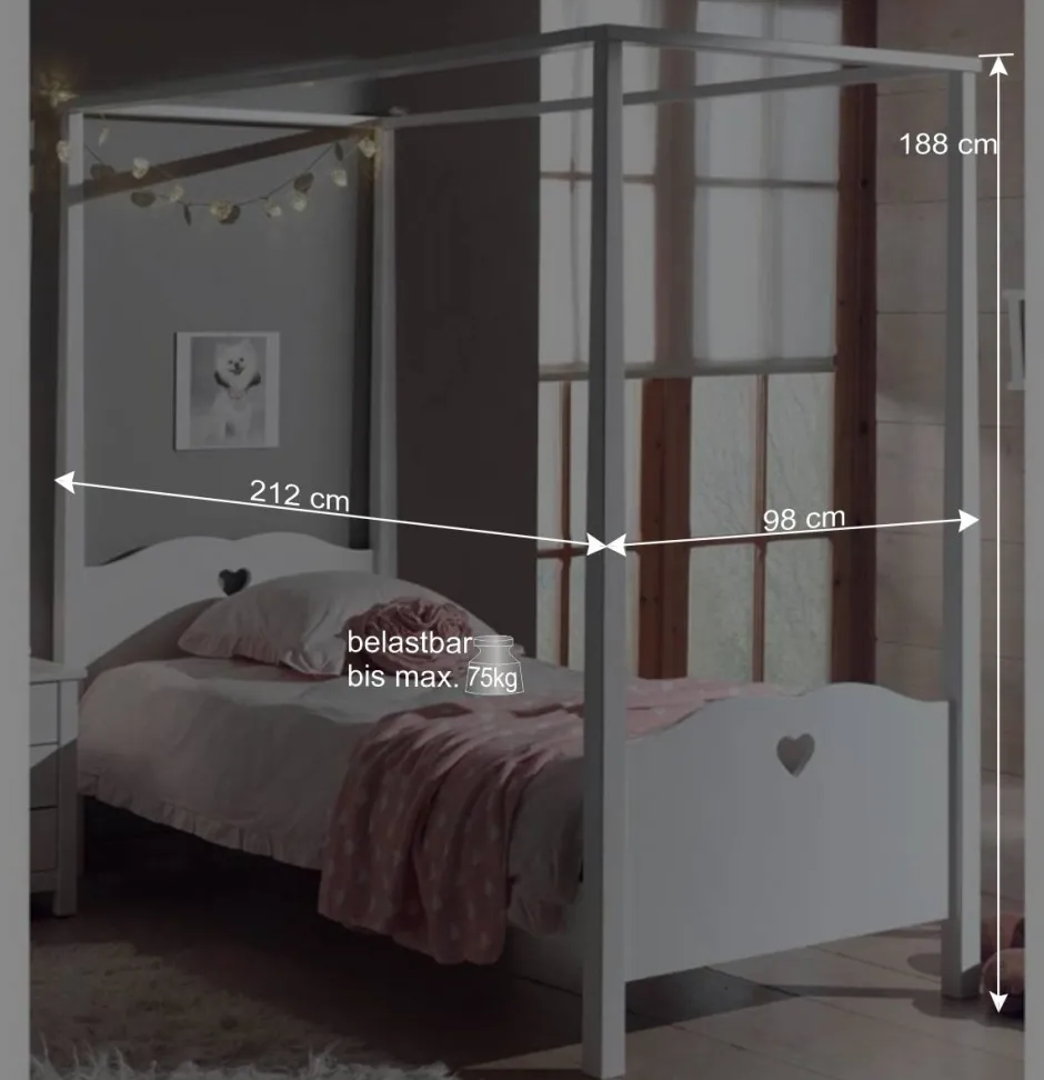 Kinder Wohnen Weißes Bett Grandory mit Himmel