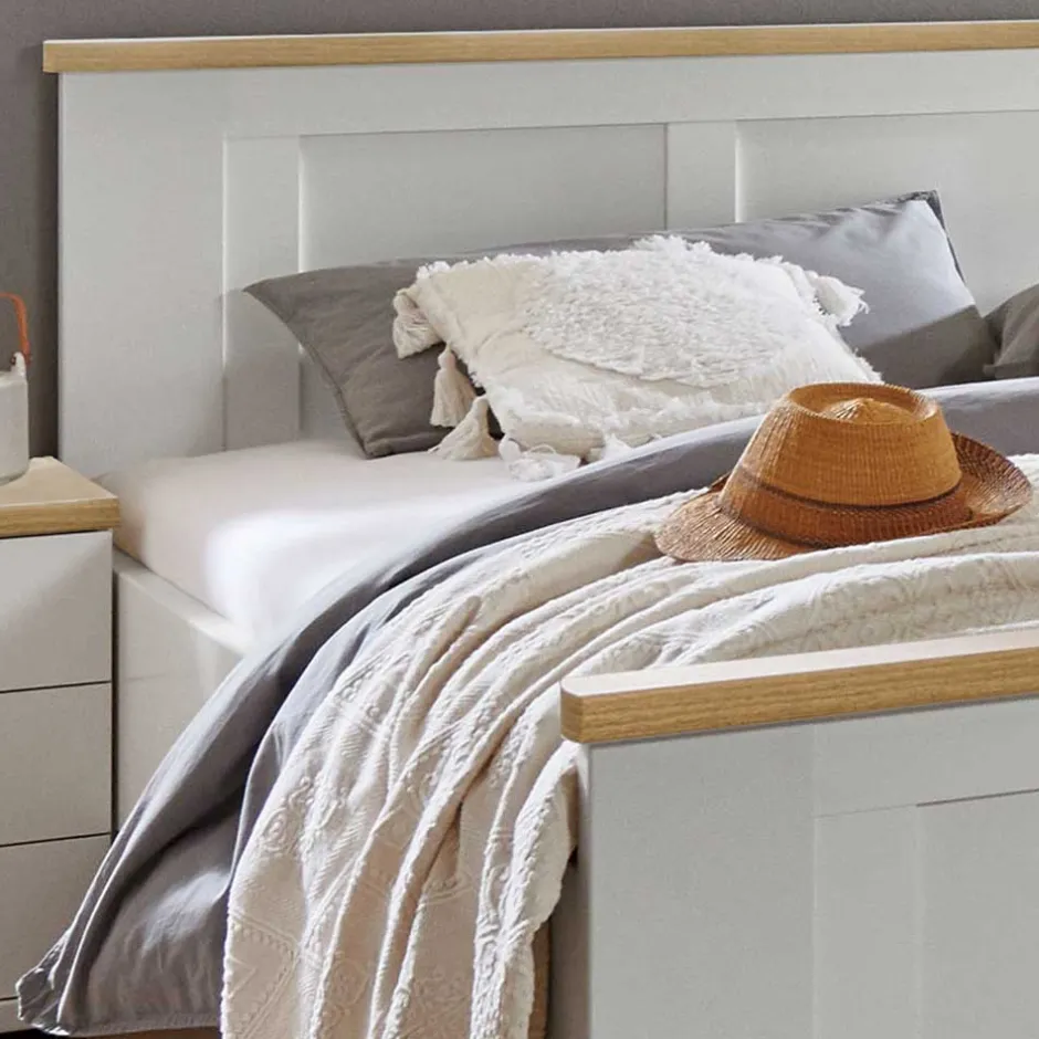 Weißes Bett im Country Style mit Absetzung - Ignacio^Wohnen