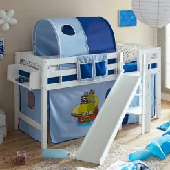 Weißes Buchenholz Hochbett mit schräger Rutsche - Feradila^Wohnen