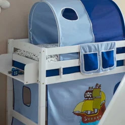 Weißes Buchenholz Hochbett mit schräger Rutsche - Feradila^Wohnen