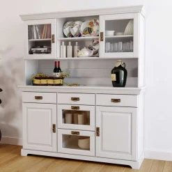 Wohnen Weißes Buffet Schrank aus Kiefer massiv - Akbelev