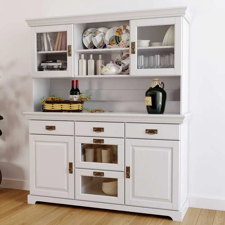 Wohnen Weißes Buffet Schrank aus Kiefer massiv - Akbelev