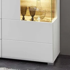Wohnen Weißes Design-Sideboard mit Glas & LED - Lisepio