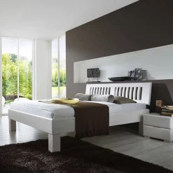 Weißes Doppelbett Calicantas aus Buche Massivholz^Wohnen Discount