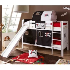Kinder Wohnen Weißes Doppelstockbett Pirat mit Rutsche - Cosenza