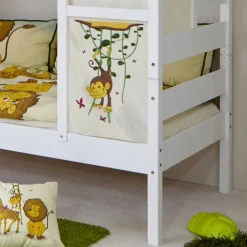 Kinder Wohnen Weißes Hausbett aus Kiefernholz 90x200 Drois mit Tier Motiven