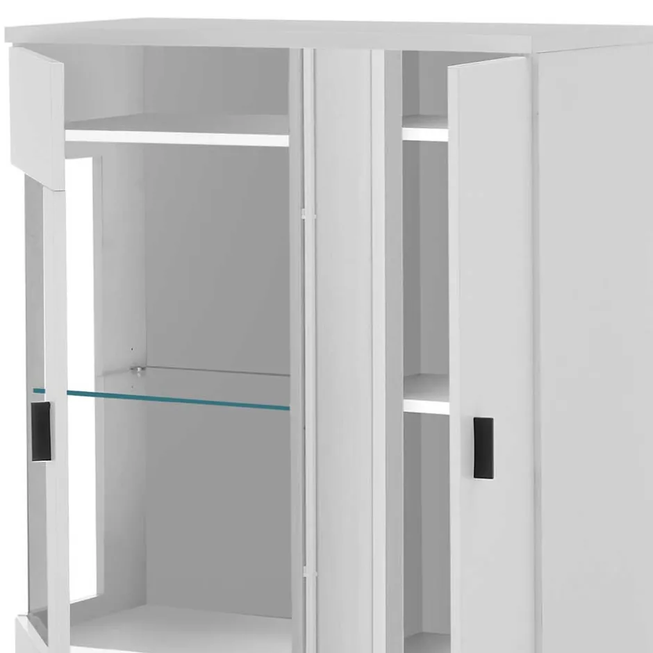 Weißes Highboard mit Glaseinsatz und LED Beleuchtung - Tirol^Wohnen Hot