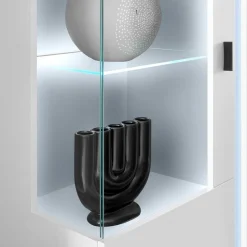 Weißes Highboard mit Glaseinsatz und LED Beleuchtung - Tirol^Wohnen Hot