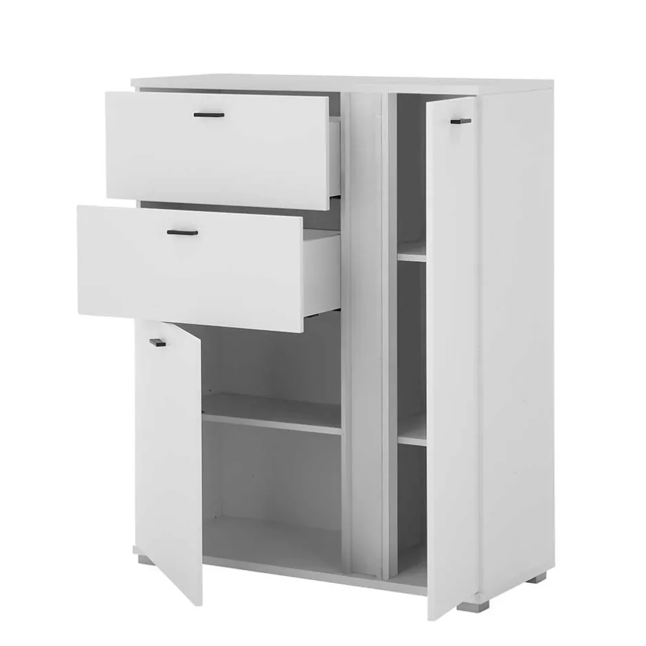 Wohnen Weißes Highboard mit LED Beleuchtung - Tirol