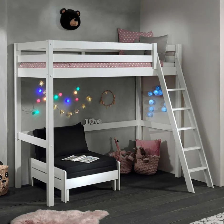 Kinder Wohnen Weißes Hochbett & Sesselbett - Relisa (zweiteilig)