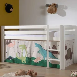 Kinder Wohnen Weißes Hochbett für Kinder mit Dinos - Evanuela