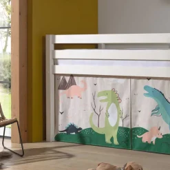 Kinder Wohnen Weißes Hochbett für Kinder mit Dinos - Evanuela