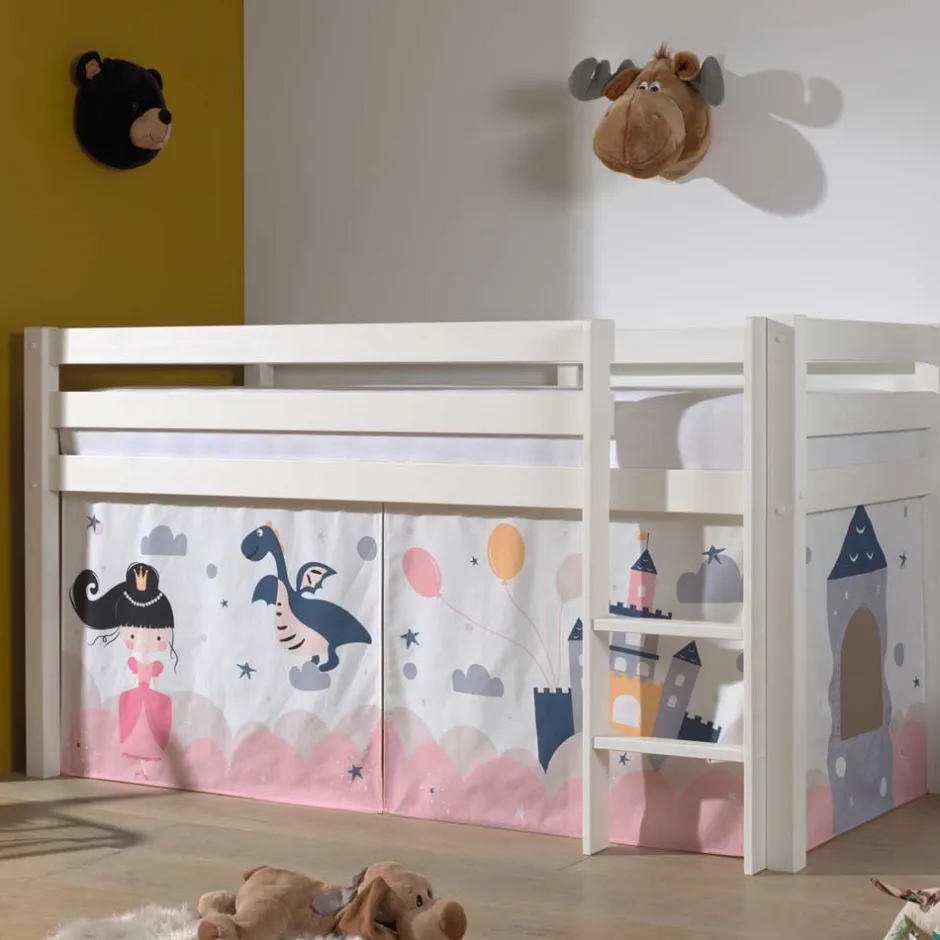 Kinder Wohnen Weißes Hochbett mit gerader Leiter - Vicados