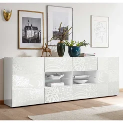 Wohnen Weißes Hochglanz Sideboard 241 cm breit - Vascaub