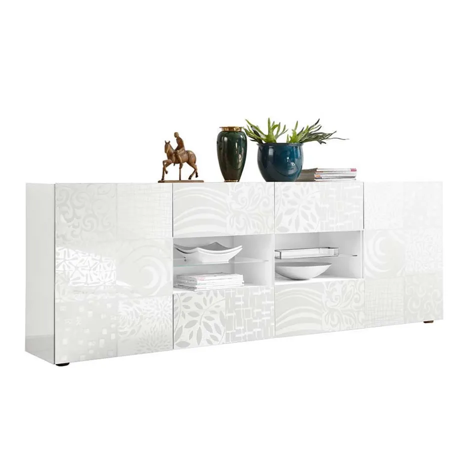 Wohnen Weißes Hochglanz Sideboard 241 cm breit - Vascaub