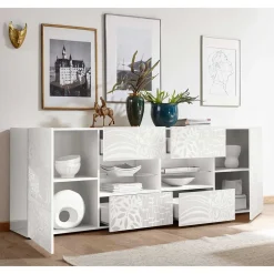Wohnen Weißes Hochglanz Sideboard 241 cm breit - Vascaub