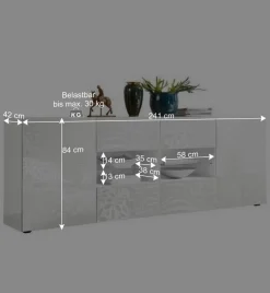 Wohnen Weißes Hochglanz Sideboard 241 cm breit - Vascaub