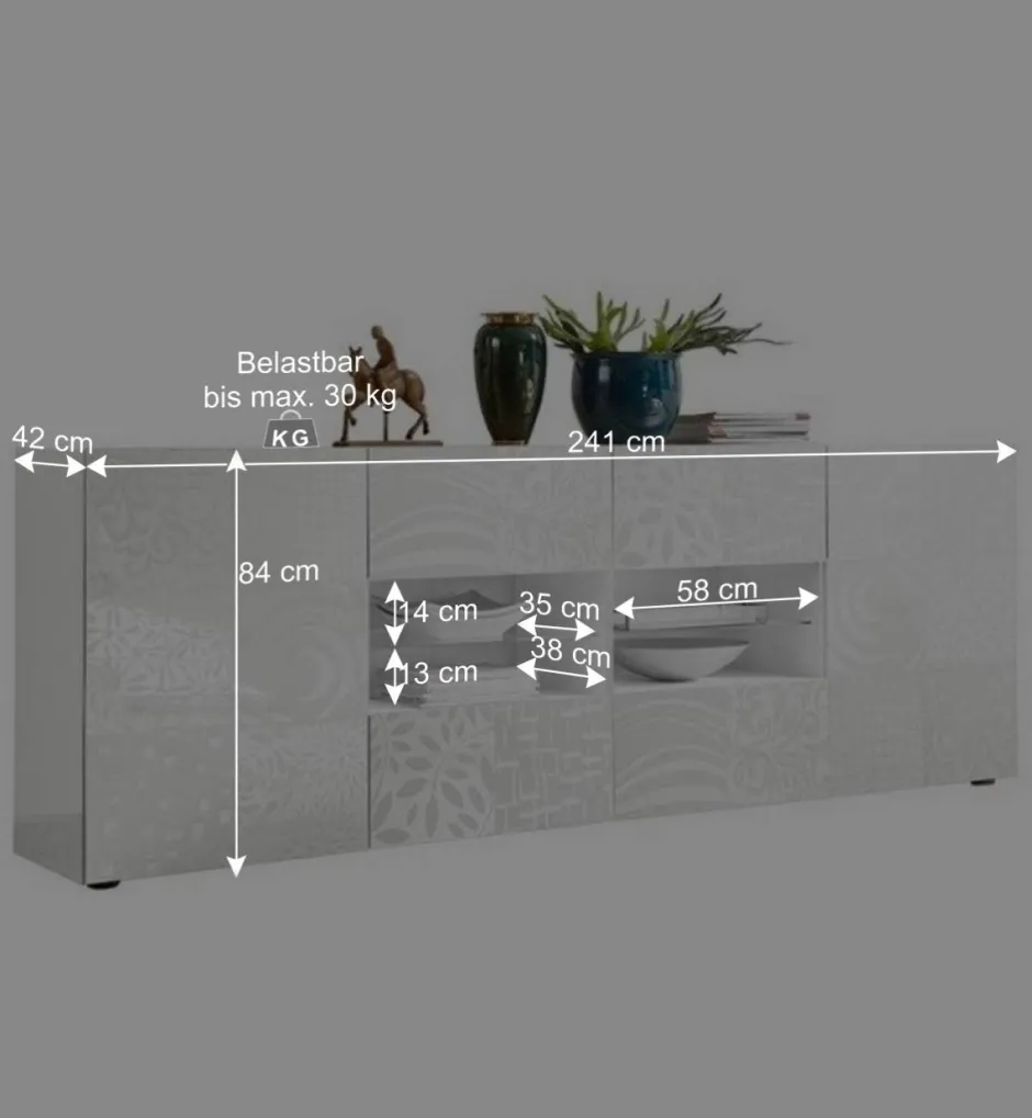 Wohnen Weißes Hochglanz Sideboard 241 cm breit - Vascaub
