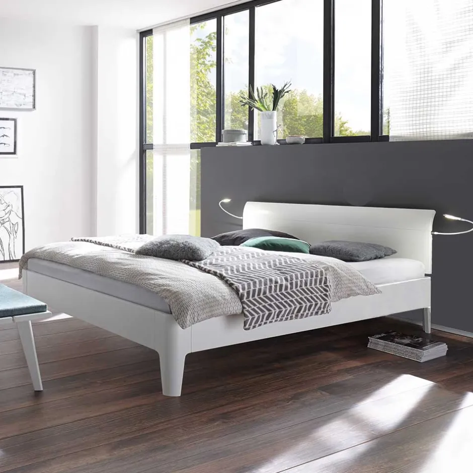 Wohnen Weißes Holzbett Buche Gachias mit Kopfteil