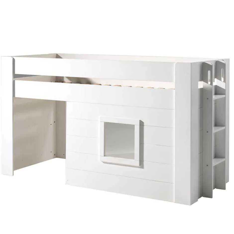Kinder Wohnen Weißes Kinder-Hochbett im Hütten Design - Renus