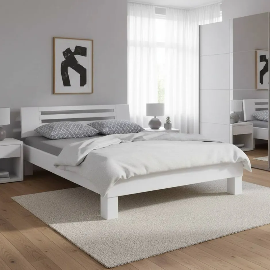 Wohnen Weißes Massivholzbett Annabell mit Kopfteil