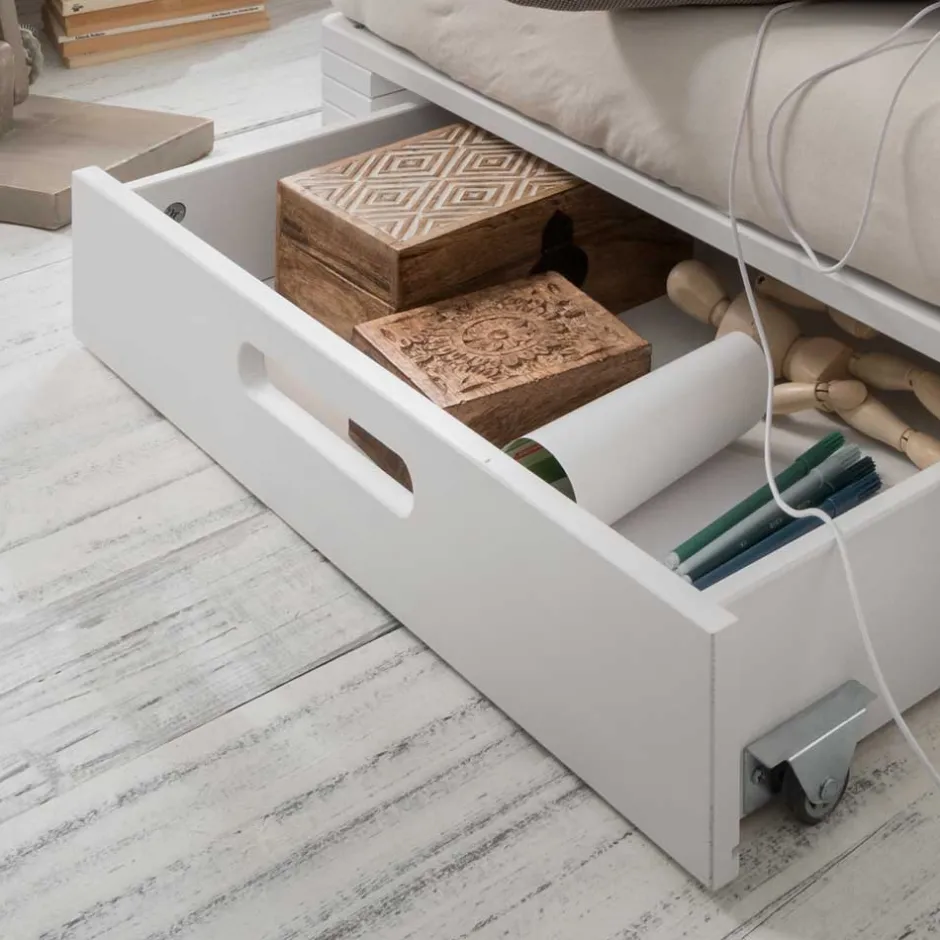 Wohnen Weißes Palettenbett aus Kiefer Massivholz - Idena