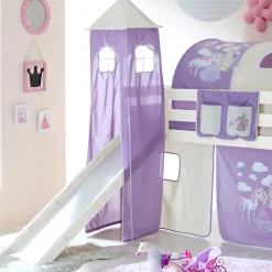 Kinder Wohnen Weißes Rutsche Hochbett mit Turm & Tunnel - Tanko