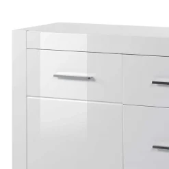 Weißes Sideboard mit Hochglanz Front Yulis & Chrom Metallgriffen^Wohnen Discount