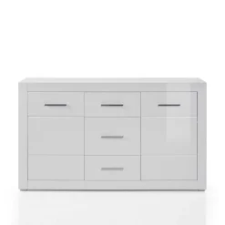 Weißes Sideboard mit Hochglanz Front Yulis & Chrom Metallgriffen^Wohnen Discount